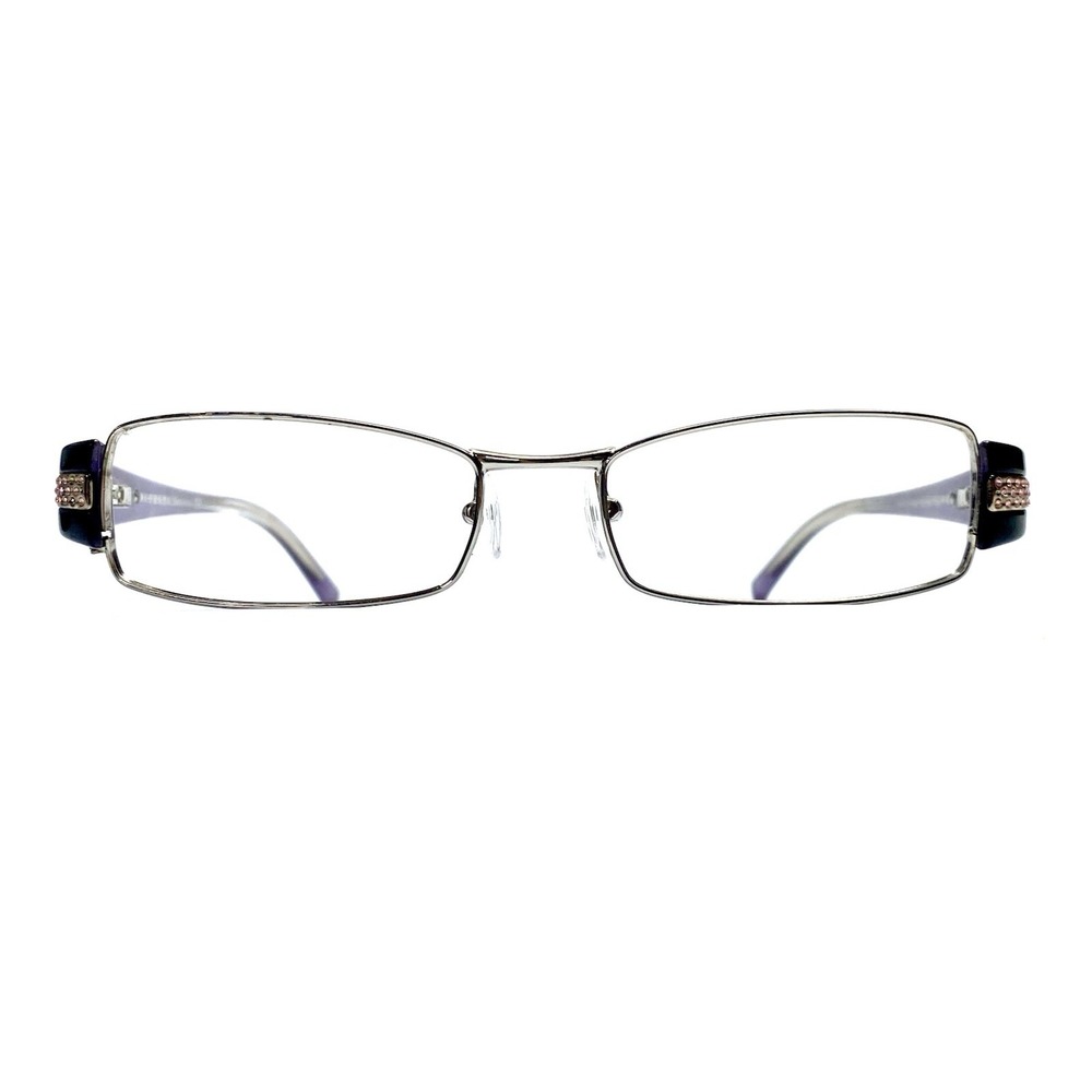 Prada Silver Black Rectangular Glasses Pink Crystals Italy VPR601 50 16 135